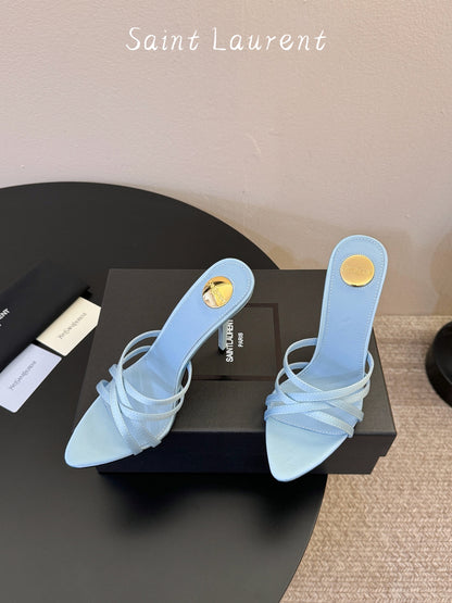 Saint Laurent Metal Logo Silk Heeled Sandals
