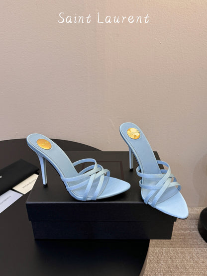 Saint Laurent Metal Logo Heeled Sandals