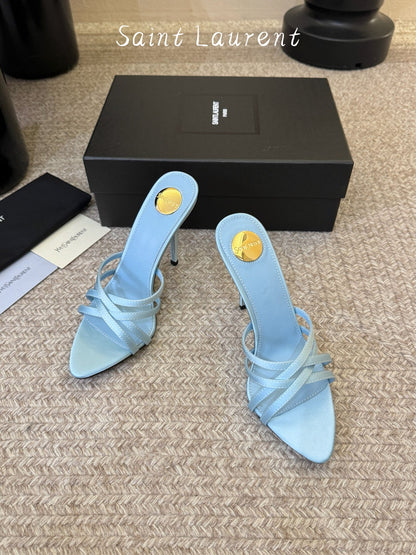 Saint Laurent Metal Logo Silk Heeled Sandals