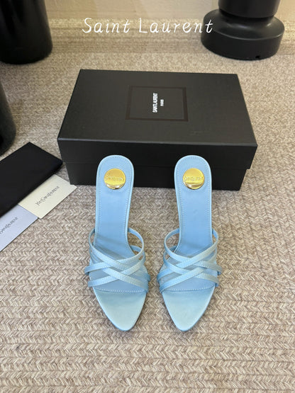 Saint Laurent Metal Logo Silk Heeled Sandals