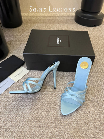 Saint Laurent Metal Logo Silk Heeled Sandals