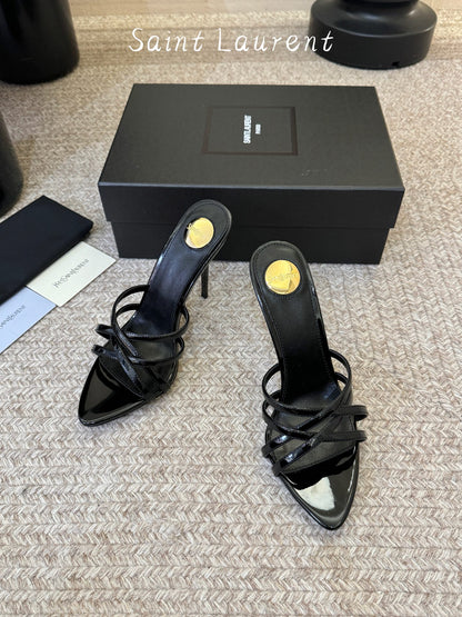 Saint Laurent Metal Logo Heeled Sandals