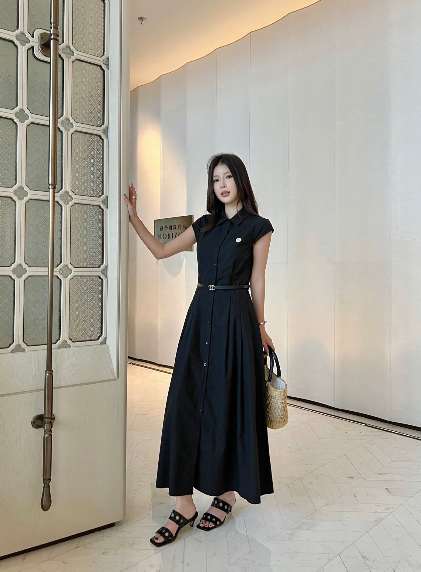 Chanel Flutter Sleeve Belted Dress