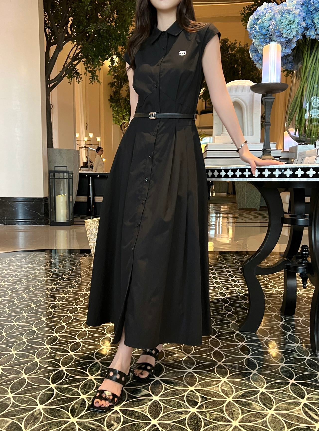 Chanel Flutter Sleeve Belted Dress