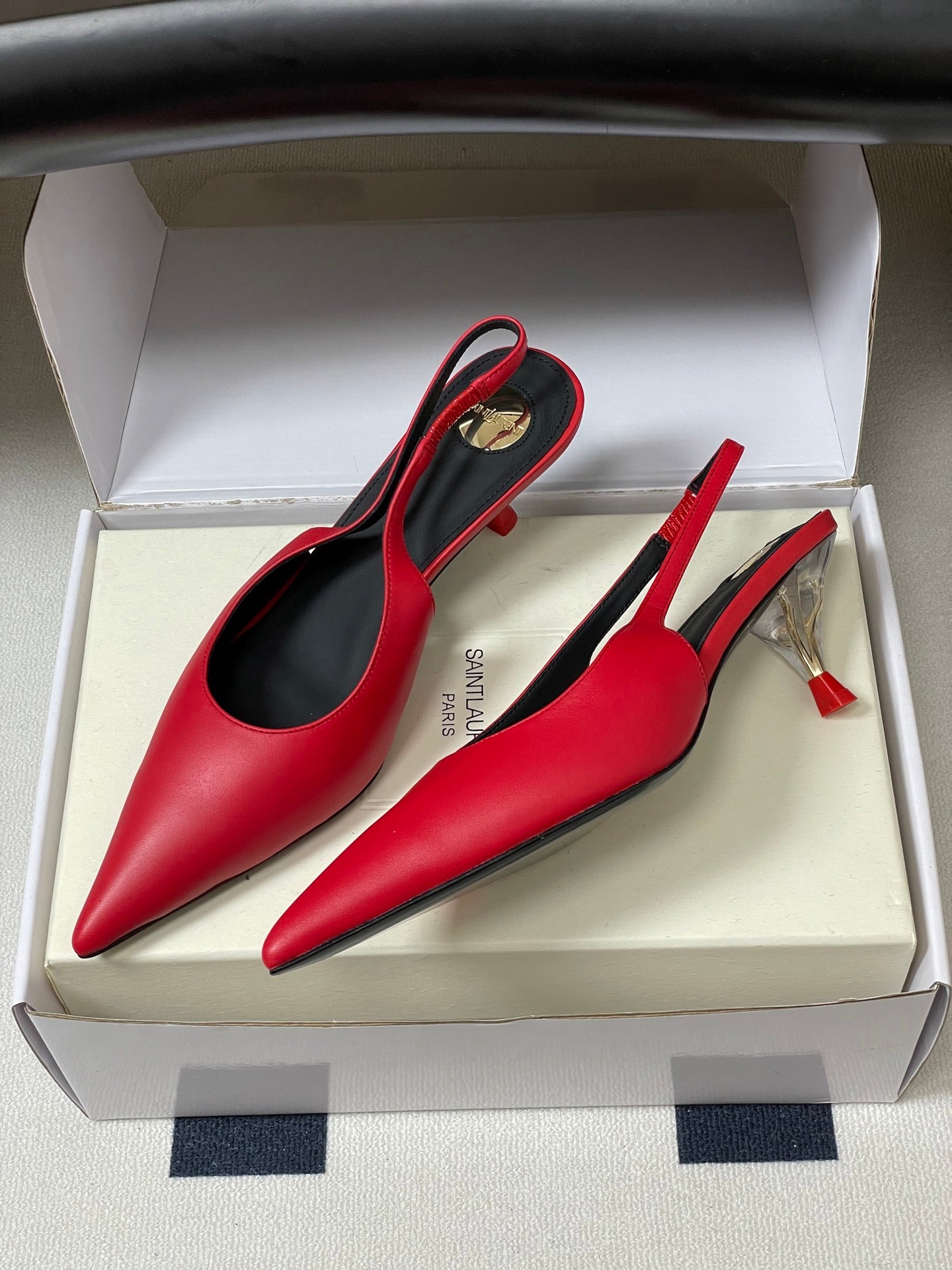 Saint Laurent Pointed-Toe Kitten Heel Slingbacks – 26SS