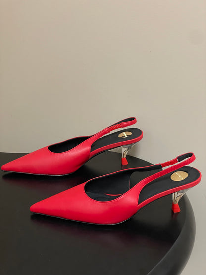 Saint Laurent Pointed-Toe Kitten Heel Slingbacks – 26SS
