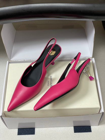 Saint Laurent Pointed-Toe Kitten Heel Slingbacks – 26SS