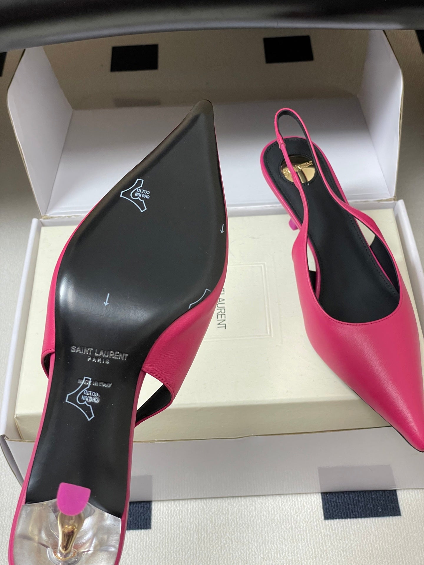 Saint Laurent Pointed-Toe Kitten Heel Slingbacks – 26SS