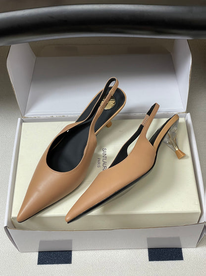 Saint Laurent Pointed-Toe Kitten Heel Slingbacks – 26SS