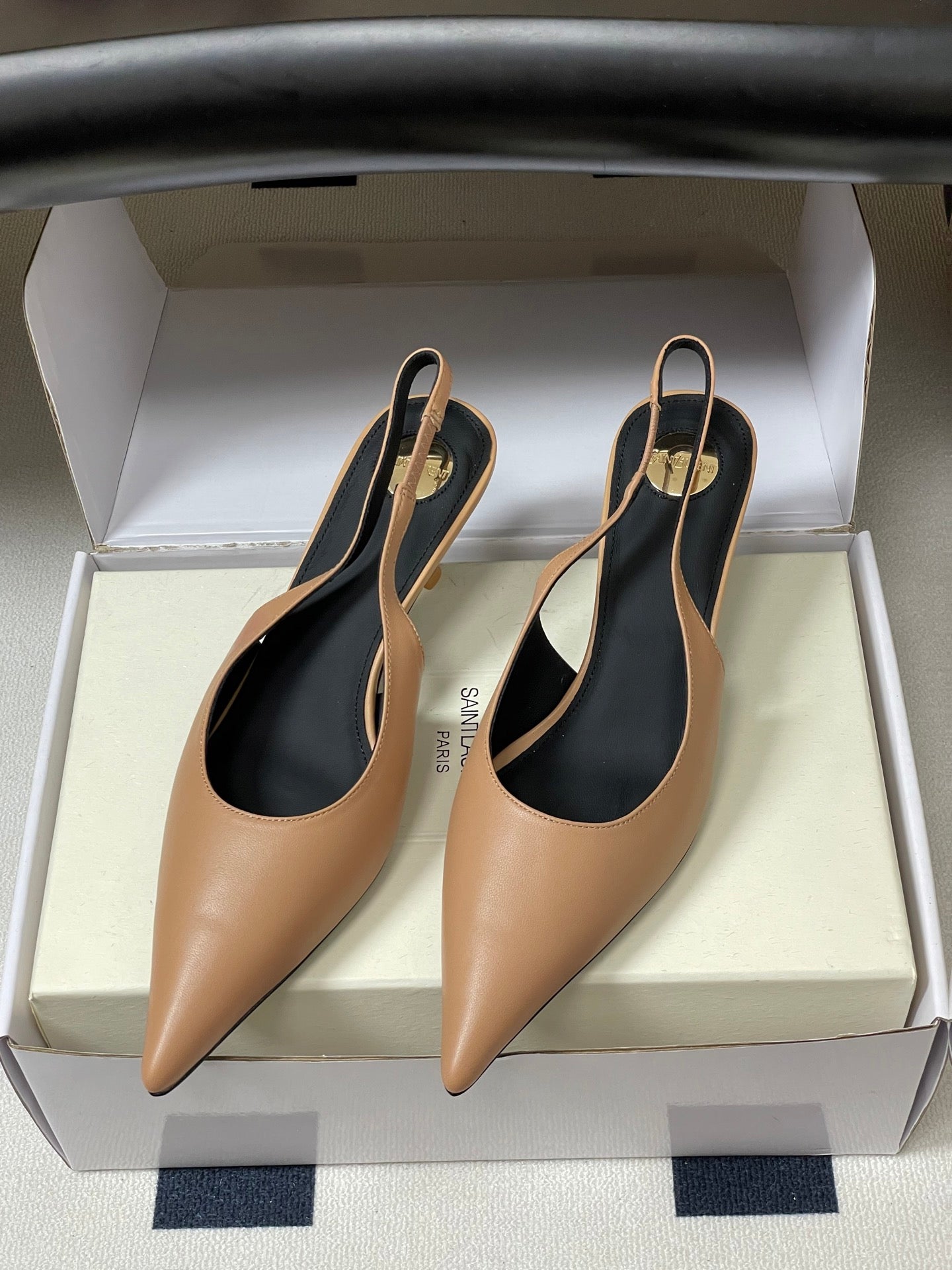 Saint Laurent Pointed-Toe Kitten Heel Slingbacks – 26SS