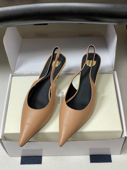 Saint Laurent Pointed-Toe Kitten Heel Slingbacks – 26SS