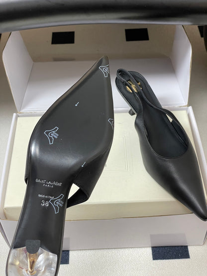 Saint Laurent Pointed-Toe Kitten Heel Slingbacks – 26SS