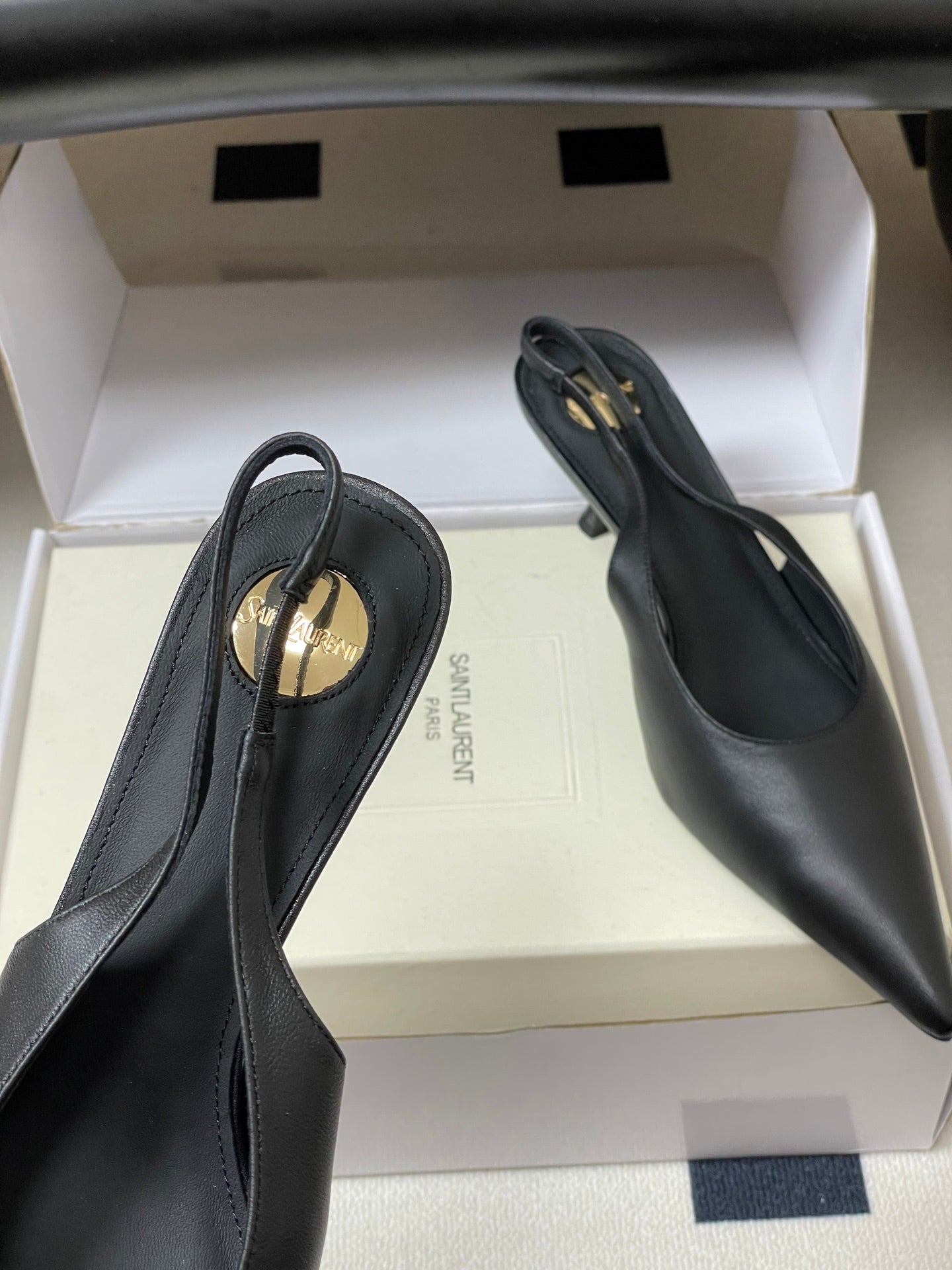 Saint Laurent Pointed-Toe Kitten Heel Slingbacks – 26SS