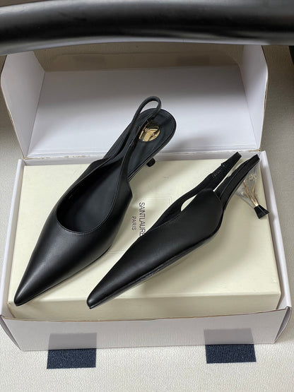 Saint Laurent Pointed-Toe Kitten Heel Slingbacks – 26SS