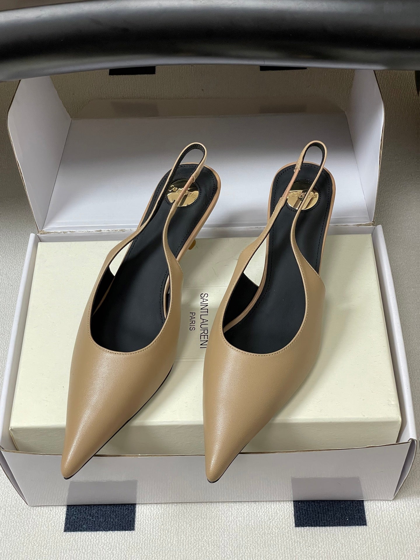 Saint Laurent Pointed-Toe Kitten Heel Slingbacks – 26SS