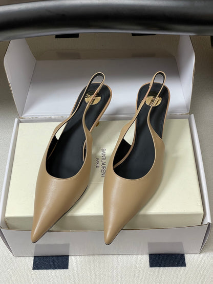 Saint Laurent Pointed-Toe Kitten Heel Slingbacks – 26SS