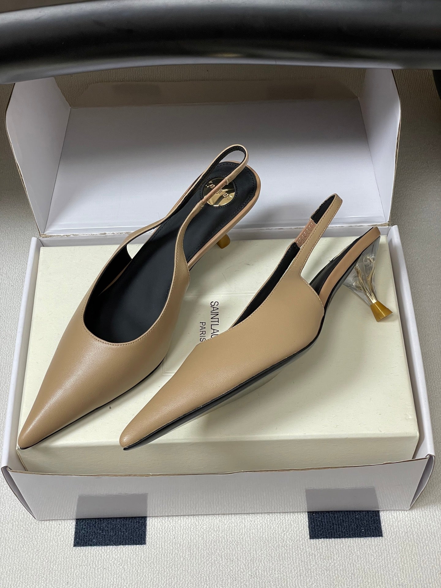 Saint Laurent Pointed-Toe Kitten Heel Slingbacks – 26SS
