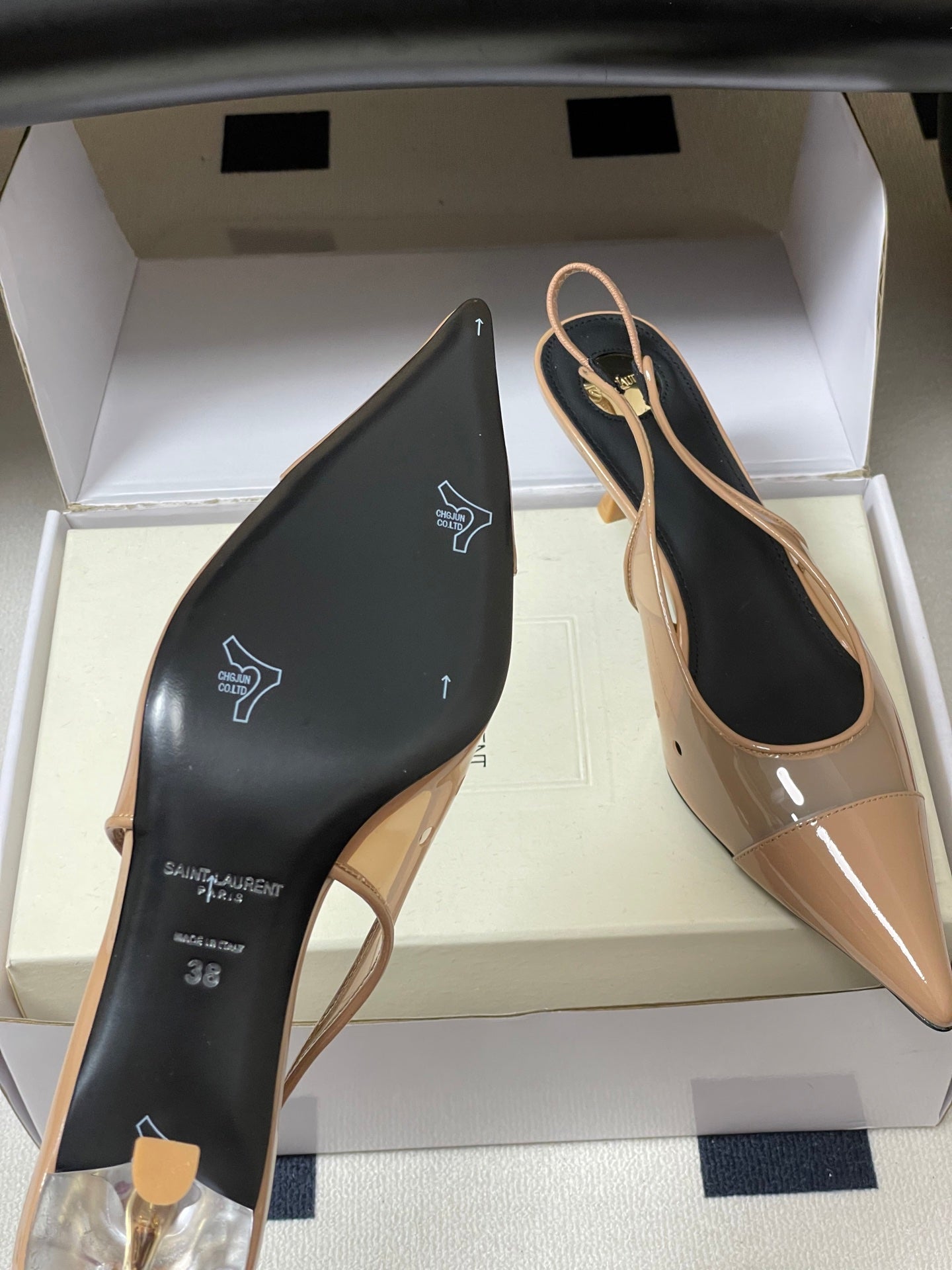 Saint Laurent Pointed PVC Slingback Sandals – 26SS