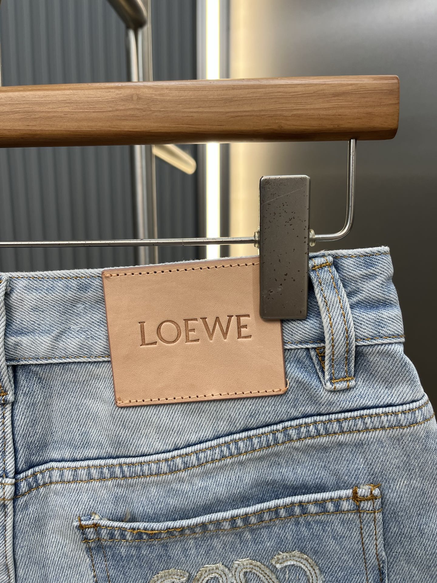 Loewe Anagram Embroidered Denim Shorts