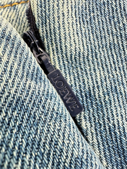 Loewe Leather-Trimmed Denim Mini Skirt