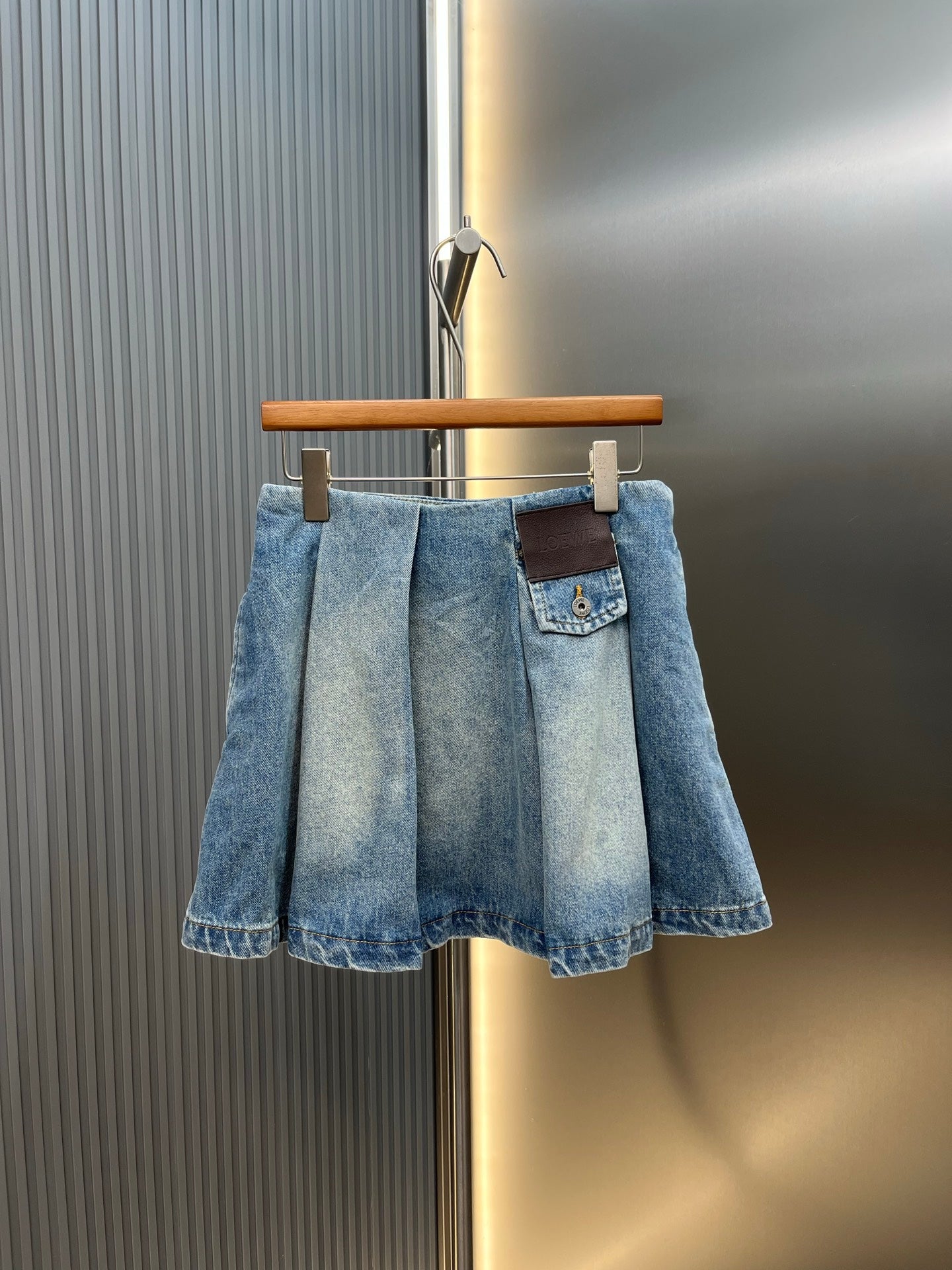 Loewe Leather-Trimmed Denim Mini Skirt