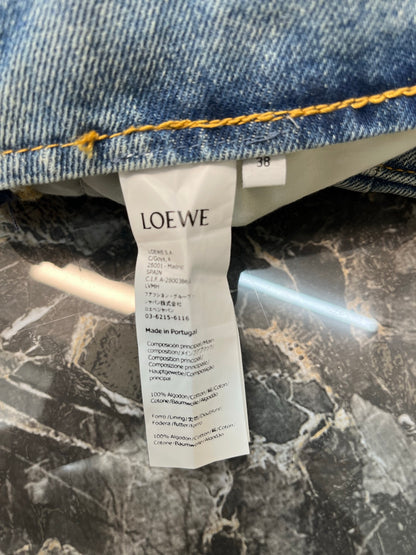 Loewe Leather-Trimmed Denim Mini Skirt