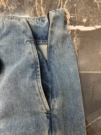 Loewe Leather-Trimmed Denim Mini Skirt