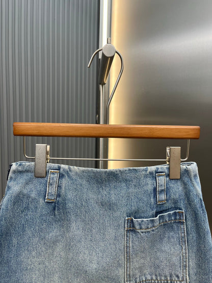 Loewe Leather-Trimmed Denim Mini Skirt