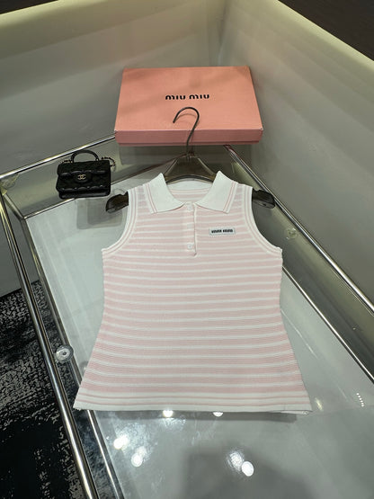 Miu Miu Striped Polo Collar Knit Vest