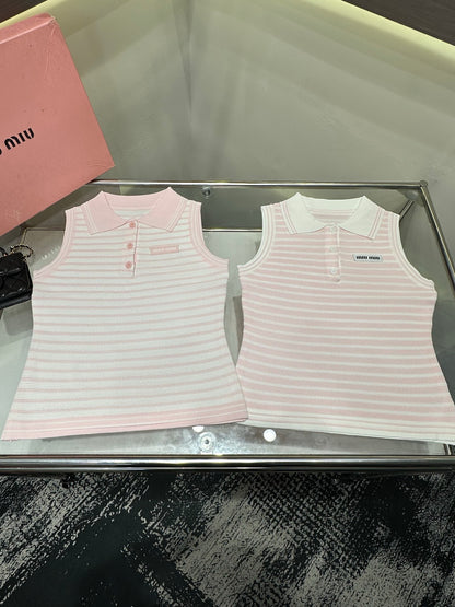 Miu Miu Striped Polo Collar Knit Vest