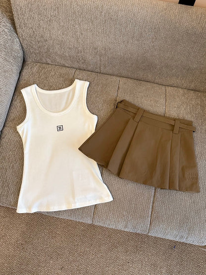 Chanel & Miu Miu Ribbed Tank Top and Skirt Set
