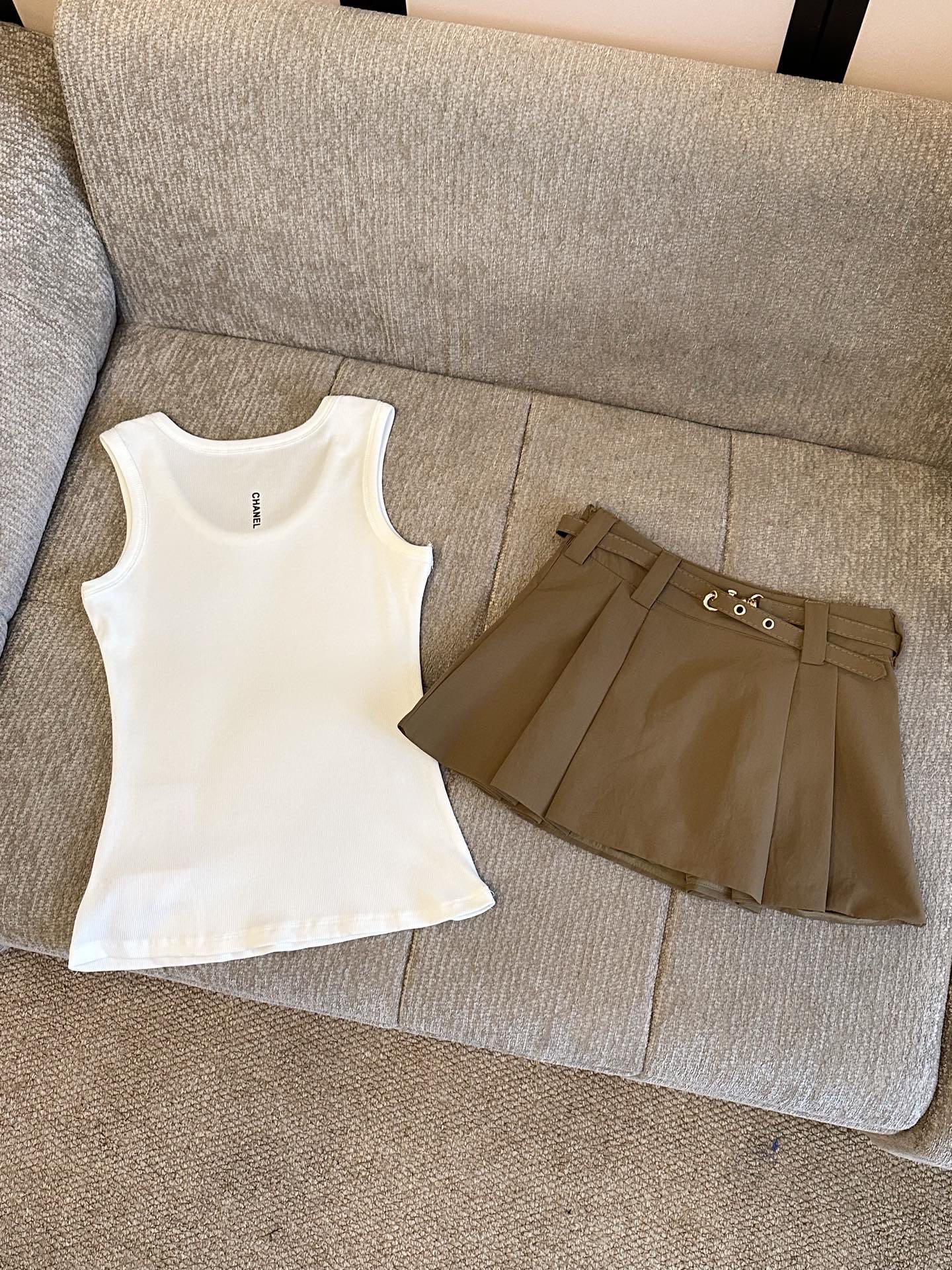 Chanel & Miu Miu Ribbed Tank Top and Skirt Set