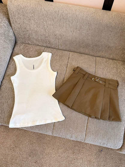 Chanel & Miu Miu Ribbed Tank Top and Skirt Set