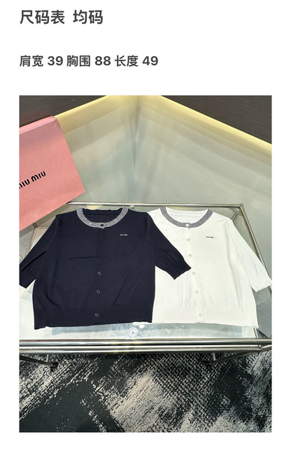 Miu Miu Letter Jacquard Knit Short-Sleeve Cardigan