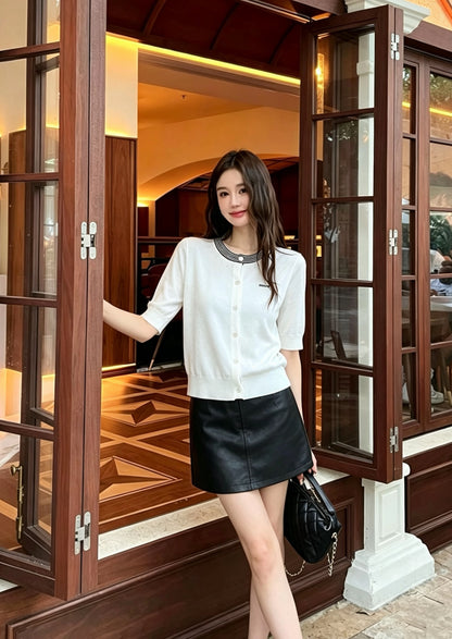 Miu Miu Letter Jacquard Knit Short-Sleeve Cardigan