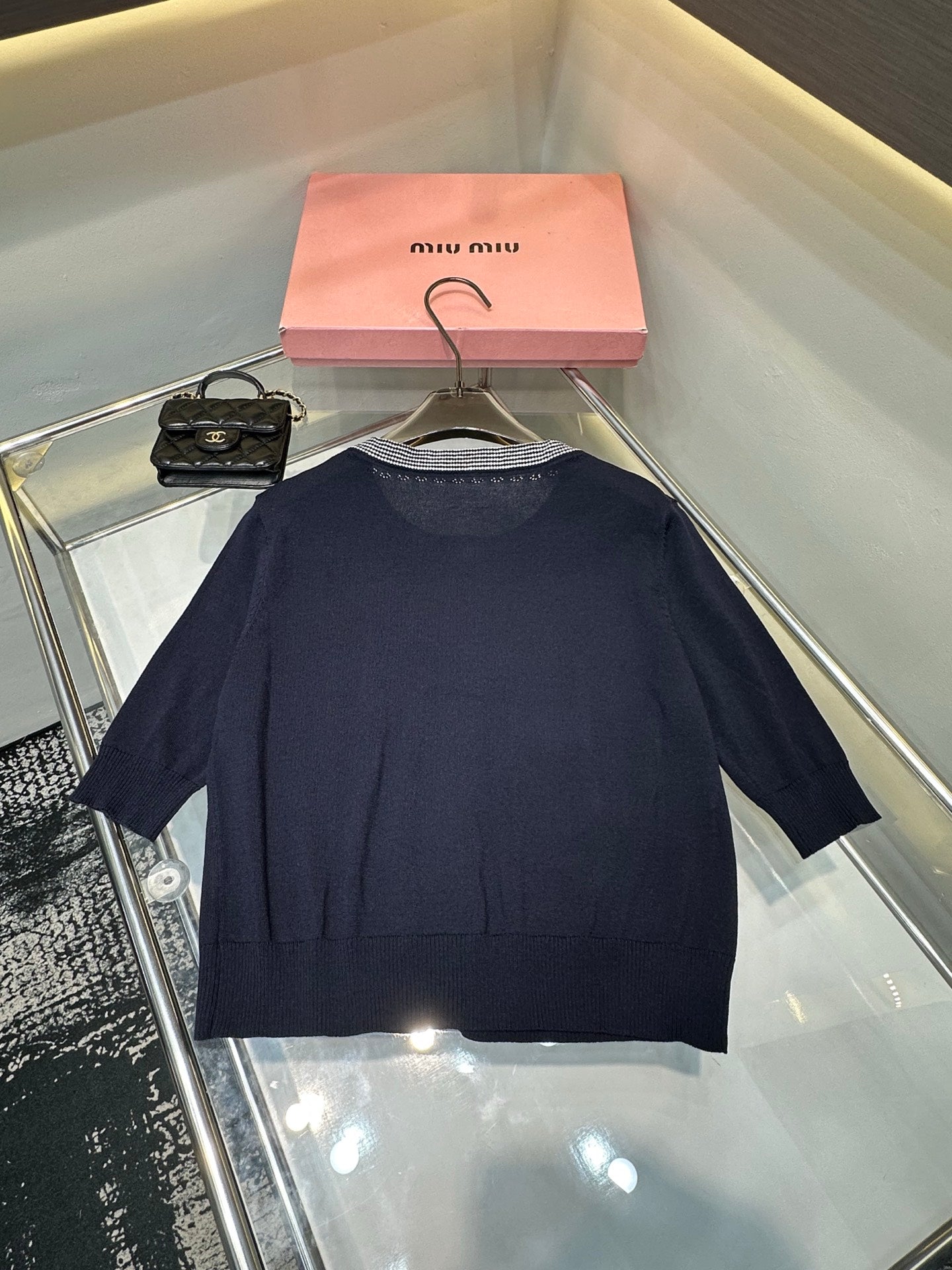 Miu Miu Letter Jacquard Knit Short-Sleeve Cardigan
