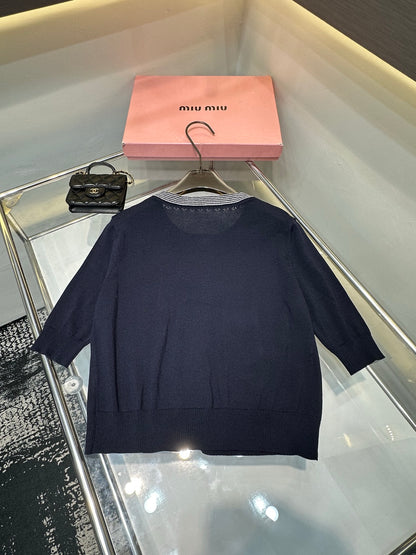 Miu Miu Letter Jacquard Knit Short-Sleeve Cardigan
