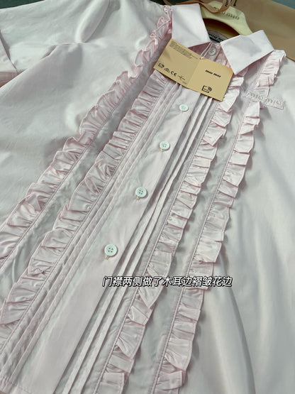 Miu Miu Embroidered Ruffle Shirt and Pleated Skort Set