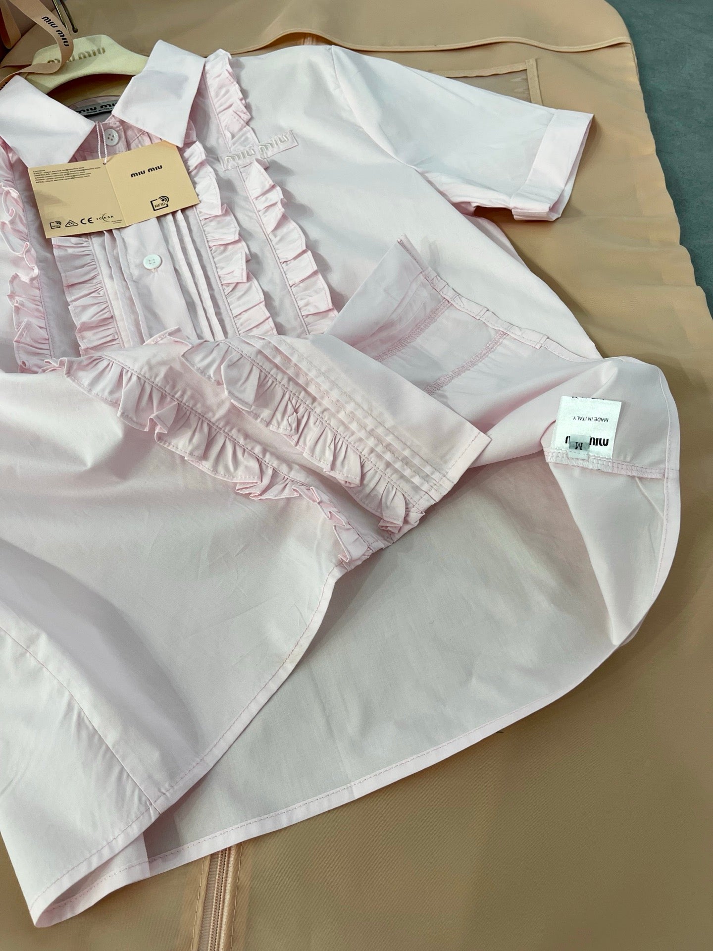 Miu Miu Embroidered Ruffle Shirt and Pleated Skort Set