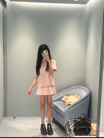 Miu Miu Embroidered Ruffle Shirt and Pleated Skort Set