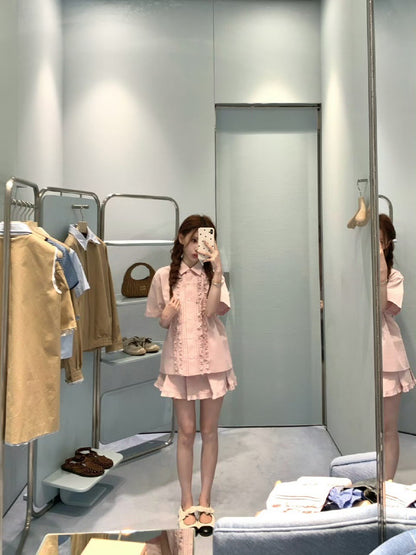 Miu Miu Embroidered Ruffle Shirt and Pleated Skort Set
