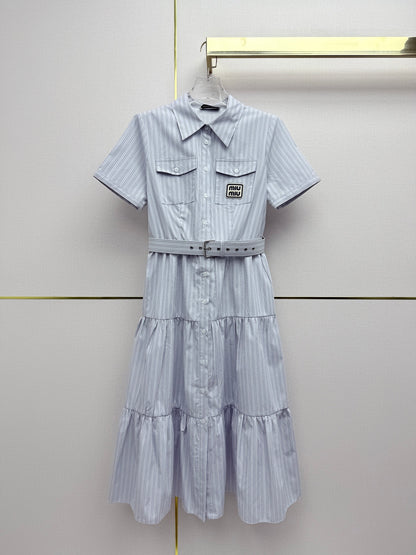 Miu Miu Striped Short-Sleeve Tiered Dress – Spring/Summer Collection