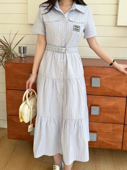 Miu Miu Striped Short-Sleeve Tiered Dress – Spring/Summer Collection