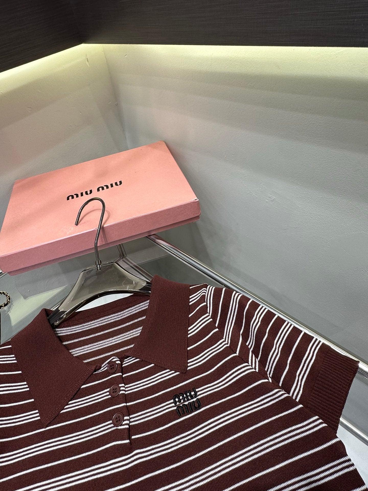 Miu Miu Embroidered Striped Knit Polo Shirt