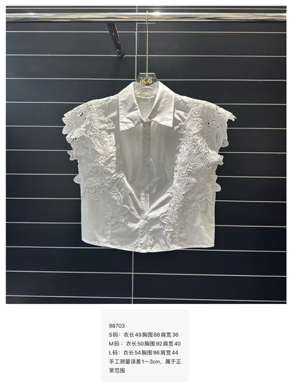 Celine Lace-Spliced Cropped Shirt – Spring/Summer Collection – 26SS
