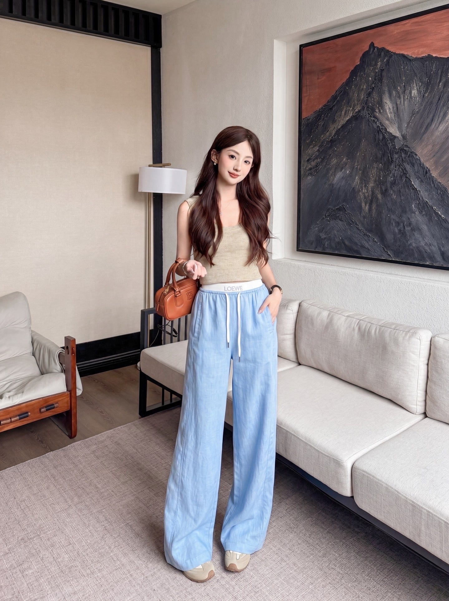Loewe Embroidered Linen Casual Pants