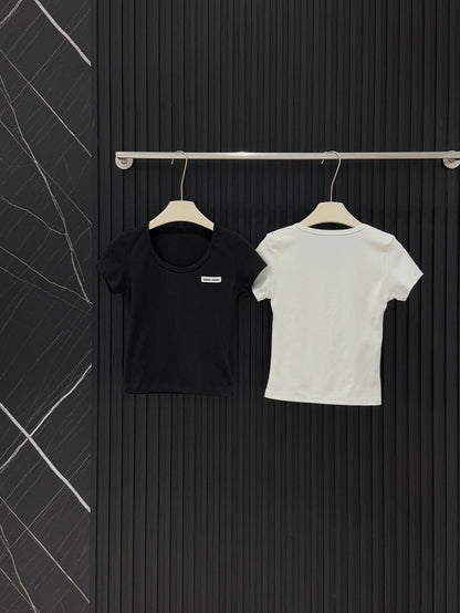 Miu Miu Ribbed U-Neck T-Shirt
