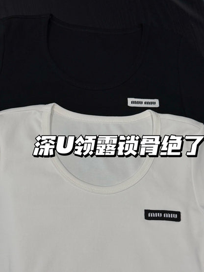 Miu Miu Ribbed U-Neck T-Shirt
