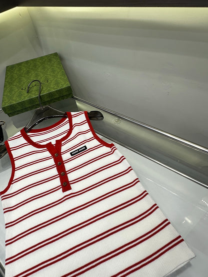 Miu Miu Striped Buttoned Slim-Fit Tank Top
