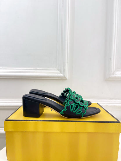 Fendi Embroidered Cutout Block Heel Sandals – Spring/Summer Collection – 26SS